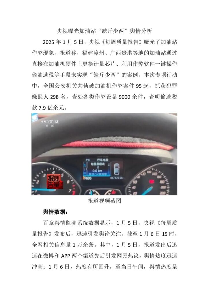 央视曝光加油站“缺斤少两”舆情分析